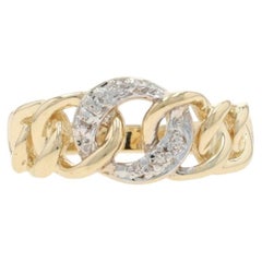 Yellow Gold Diamond Curb Chain Link Band - 10k Single Cut Ring