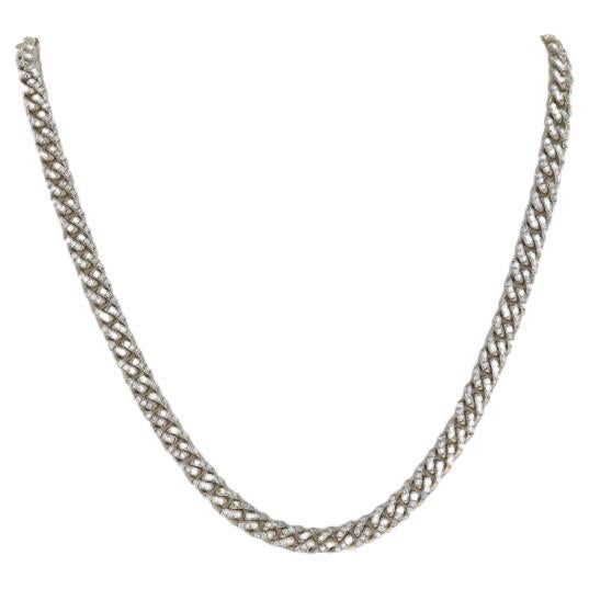 Yellow Gold Diamond Curb Chain Necklace 15 1/4" - 10k Round Brilliant 6.48ctw For Sale