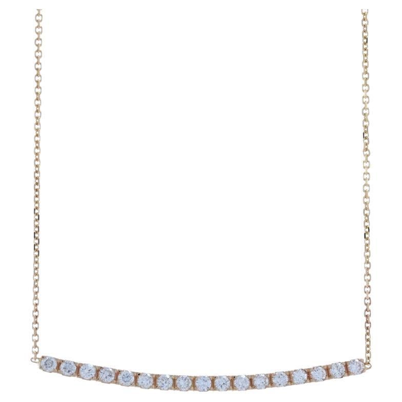 Yellow Gold Diamond Curved Bar Necklace - 14k Round Brilliant .28ctw Adjustable For Sale