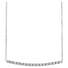 Yellow Gold Diamond Curved Bar Necklace - 14k Round Brilliant .28ctw Adjustable
