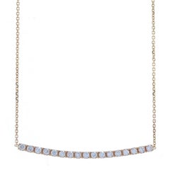 Yellow Gold Diamond Curved Bar Necklace - 14k Round Brilliant .32ctw Adjustable
