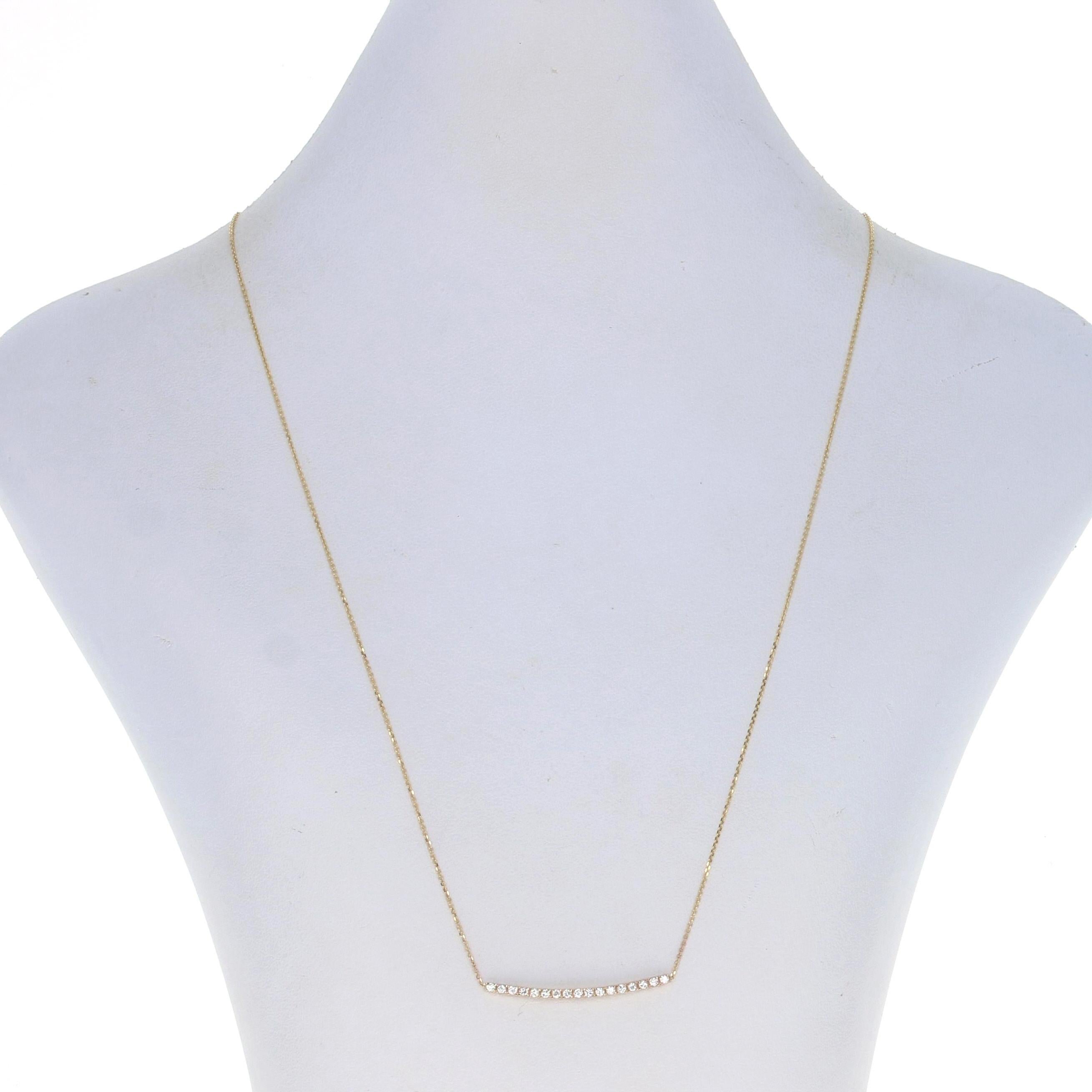 Taille ronde Collier en or jaune à barres courbes et diamants - 14k Round Brilliant .32ctw Ajustable en vente