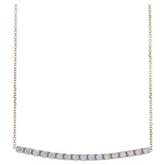 Yellow Gold Diamond Curved Bar Necklace - 14k Round Brilliant .32ctw Adjustable