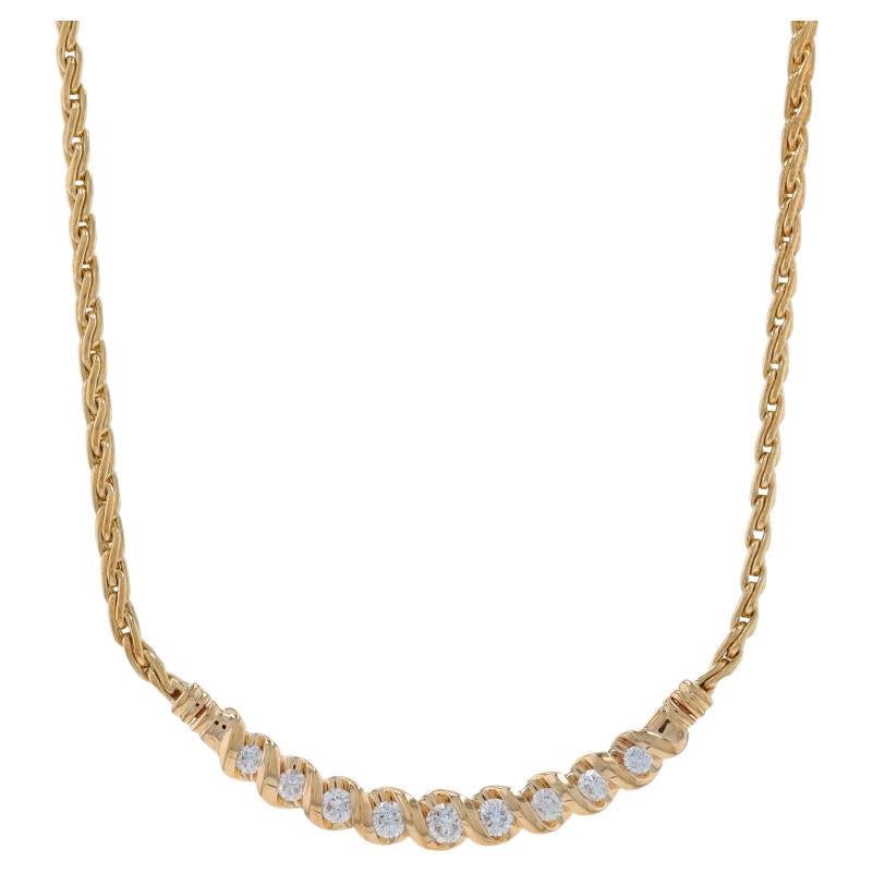 Yellow Gold Diamond Curved Bar Necklace 17" - 14k Round Brilliant 1.00ctw