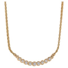 Yellow Gold Diamond Curved Bar Necklace 17" - 14k Round Brilliant 1.00ctw