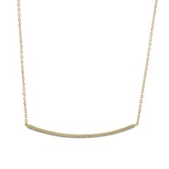 Yellow Gold Diamond Curved Bar Pendant Necklace 16" 14k Round .10ctw Adjustable