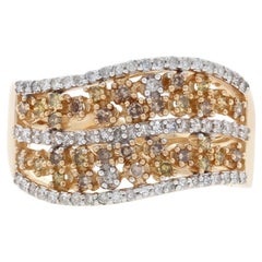 Yellow Gold Diamond Curved Cluster Band, 14k Single Cut .55 Carat Floral Ring