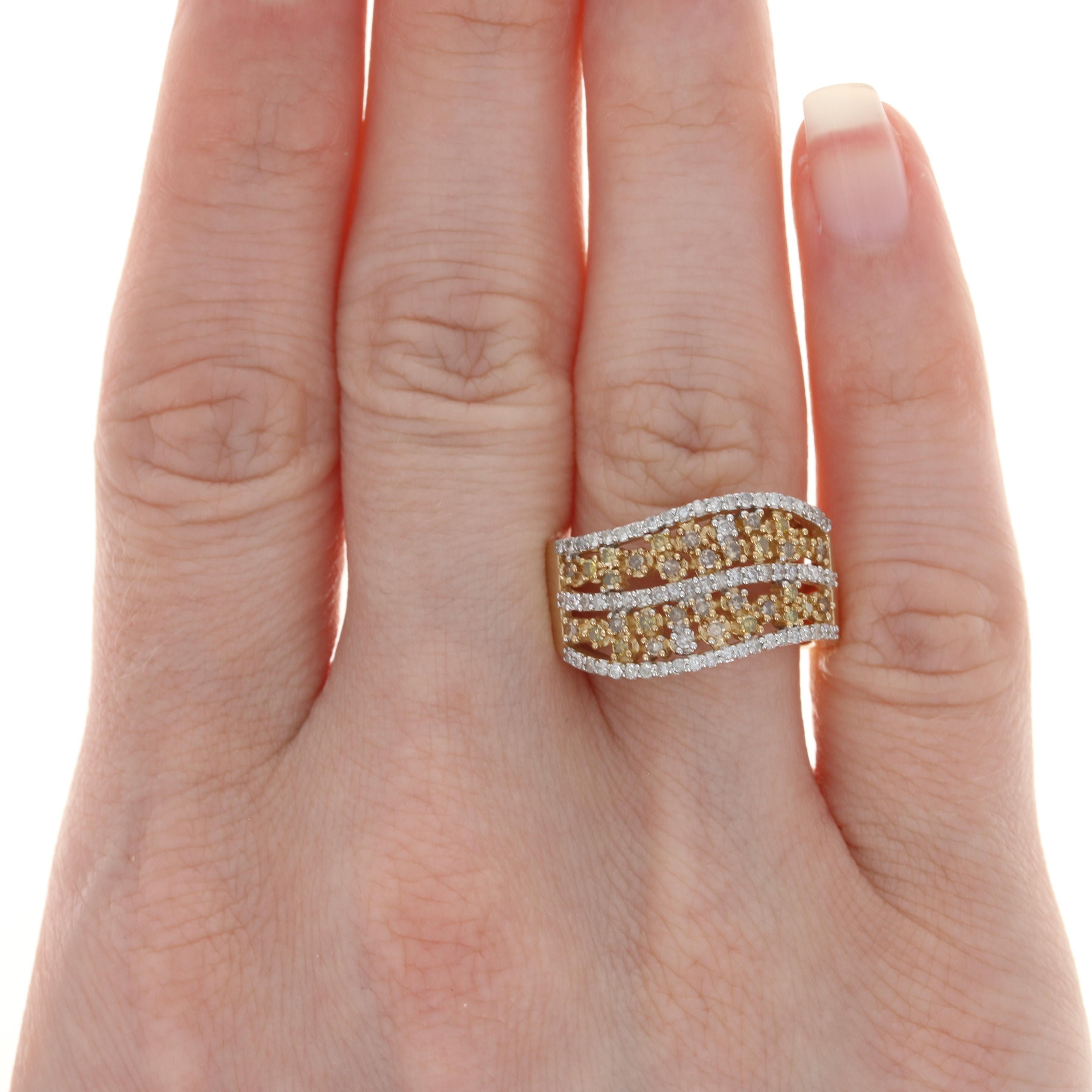 Yellow Gold Diamond Curved Cluster Band, 14k Single Cut .55 Carat Floral Ring In New Condition In Greensboro, NC