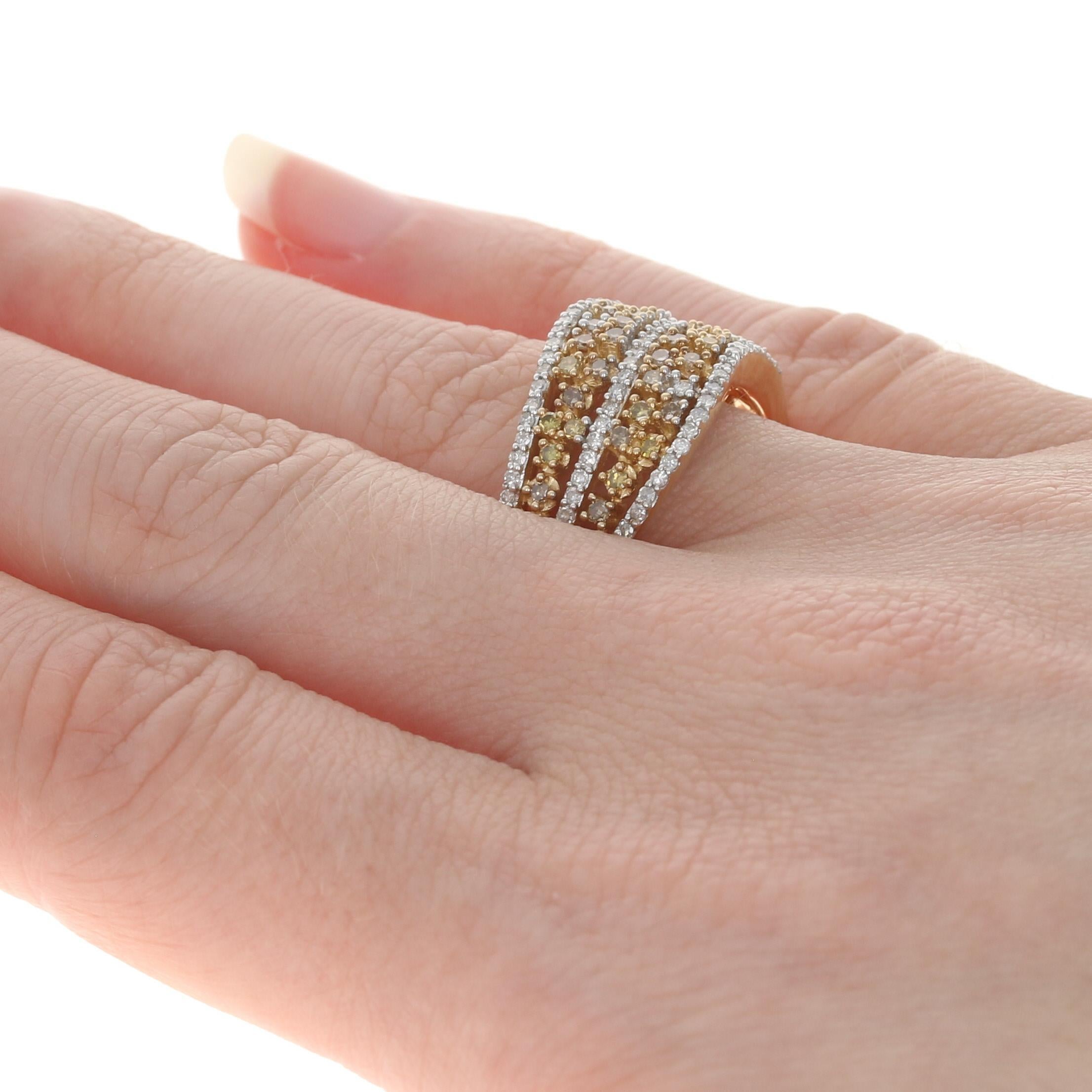 Women's Yellow Gold Diamond Curved Cluster Band, 14k Single Cut .55 Carat Floral Ring