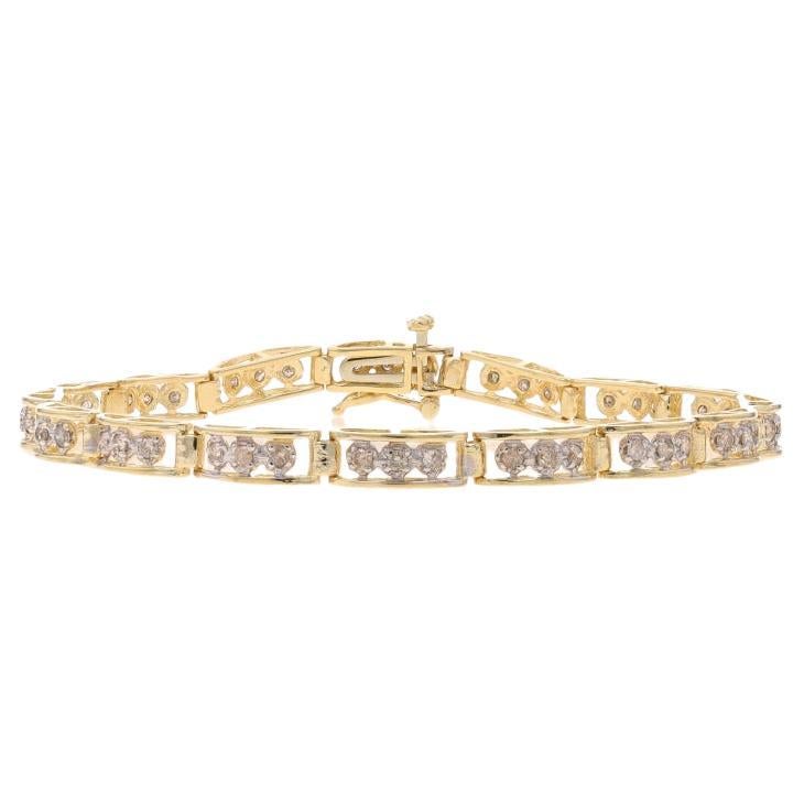Yellow Gold Diamond Curved Link Bracelet 7" - 10k Round .80ctw Tennis-Inspired For Sale