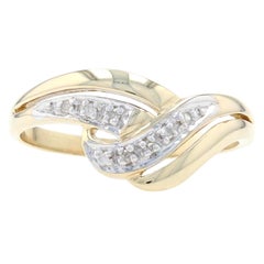 Yellow Gold Diamond Curved Wave Swirl Band, 10k Single Cut Ring