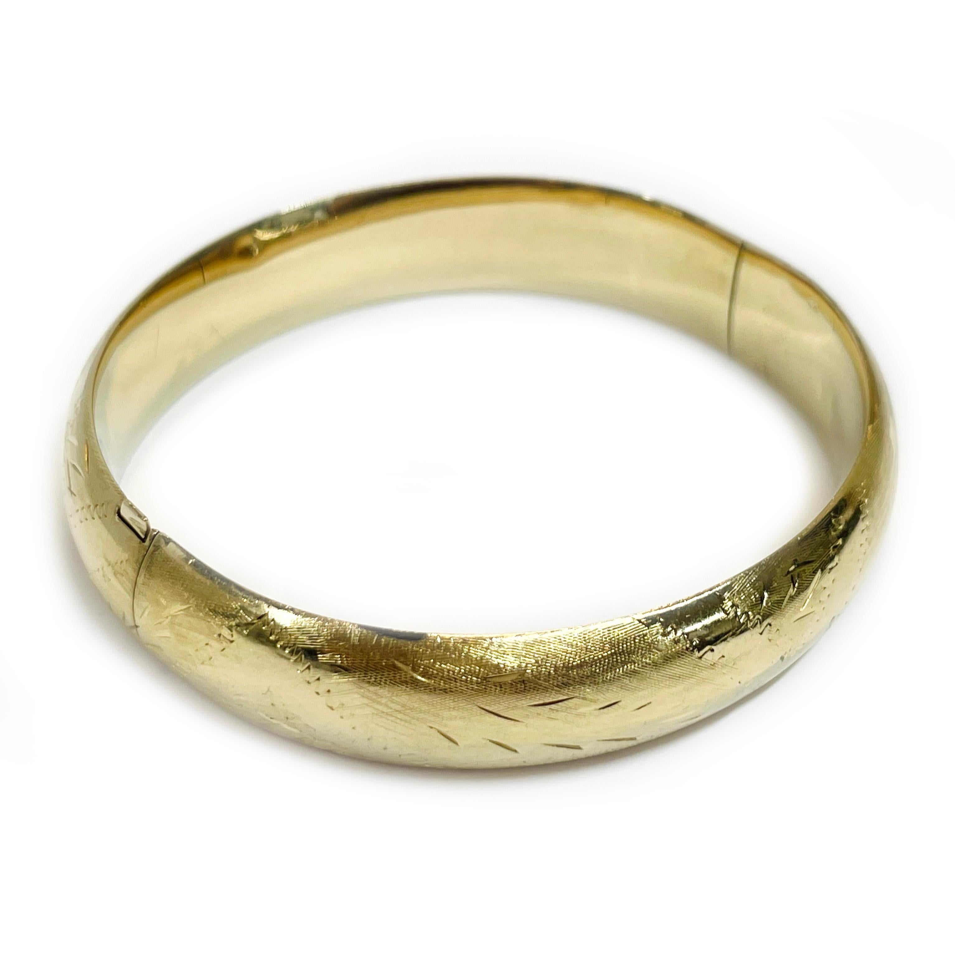 Retro Yellow Gold Diamond-Cut Bangle Bracelet For Sale