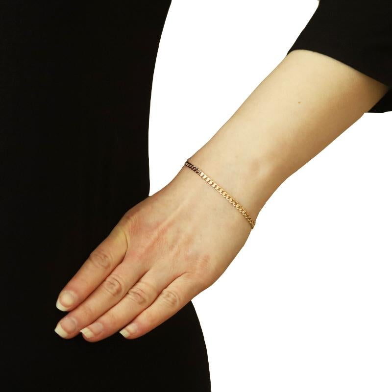 Contenu du métal : Or jaune 14k

Style de chaîne : Coupe diamantée
Style de bracelet : Chaîne
Type de fermeture : Fermoir à griffe de homard

Mesures

Longueur : 7
