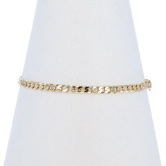 Yellow Gold Diamond Cut Curb Chain Bracelet 7" - 14k Italy