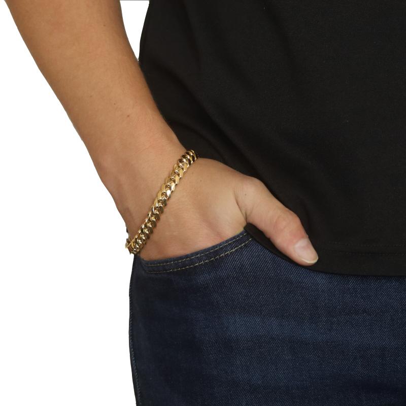 Yellow Gold Diamond Cut Curb Chain Men's Bracelet 9