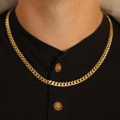 Yellow Gold Diamond Cut Curb Chain Men's Necklace, 14 Karat Lobster Claw Clasp