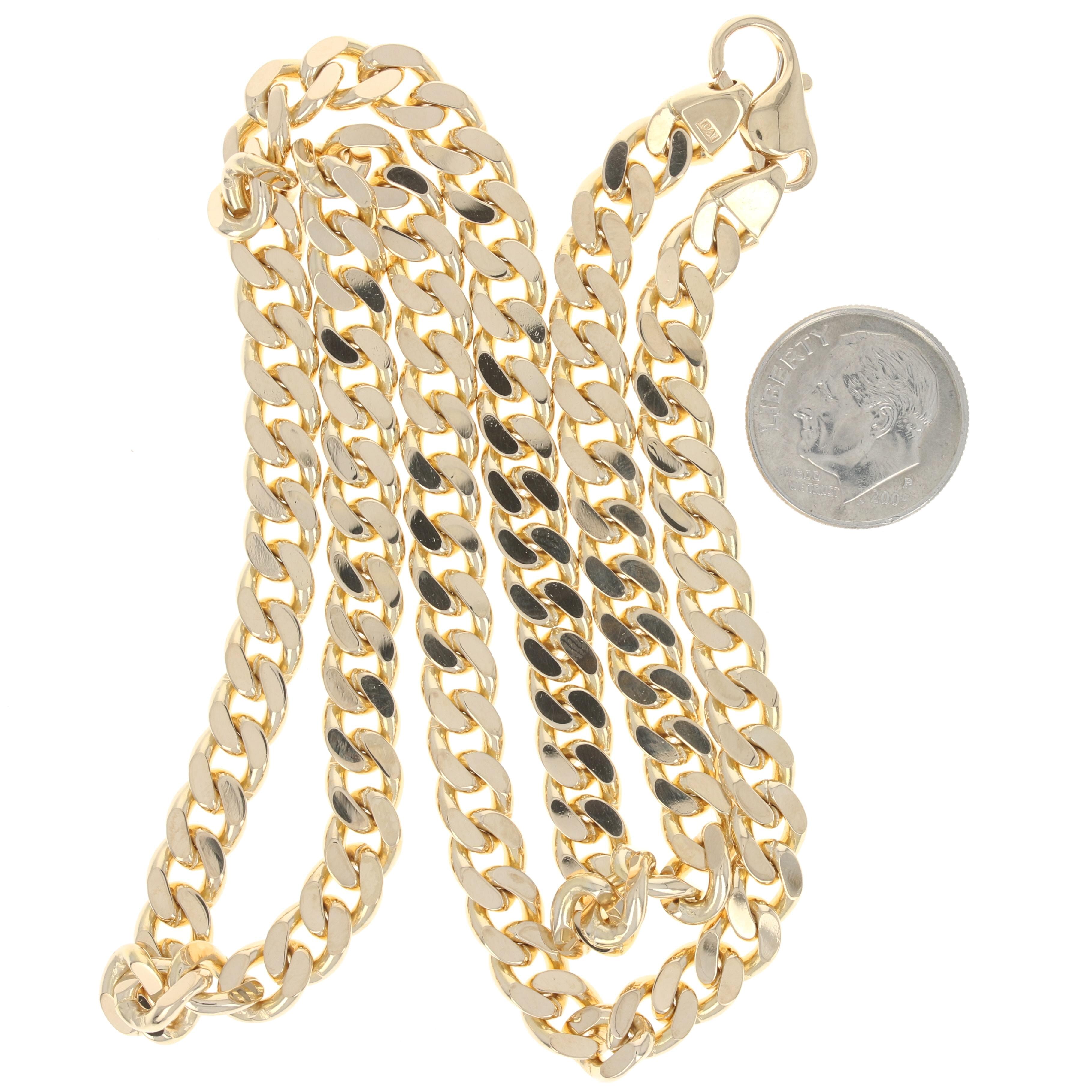 Yellow Gold Diamond Cut Curb Chain Men's Necklace, 14 Karat Lobster Claw Clasp 1