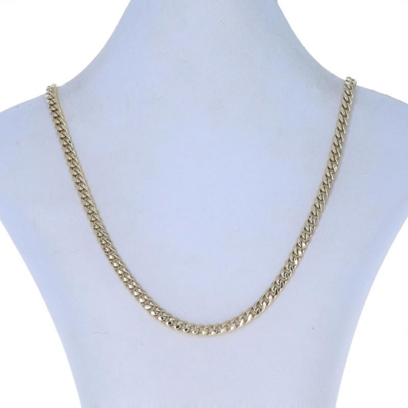 Metal Content: 10k Yellow Gold

Chain Style: Diamond Cut Curb
Necklace Style: Chain
Fastening Type: Tab Box Clasp with Two Side Safety Clasps
Features: Hollow link construction for comfortable, all-day wear

Measurements
Length: 24