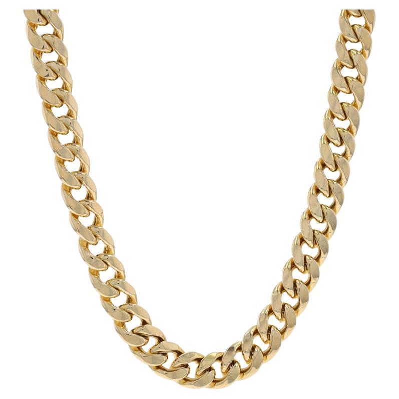 Yellow Gold Diamond Cut Curb Chain Men's Necklace 24" - 10k For Sale
