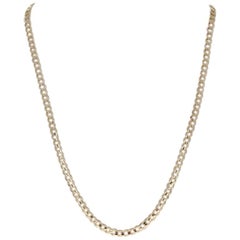 Yellow Gold Diamond Cut Curb Chain Necklace, 14 Karat Lobster Claw Clasp Men's