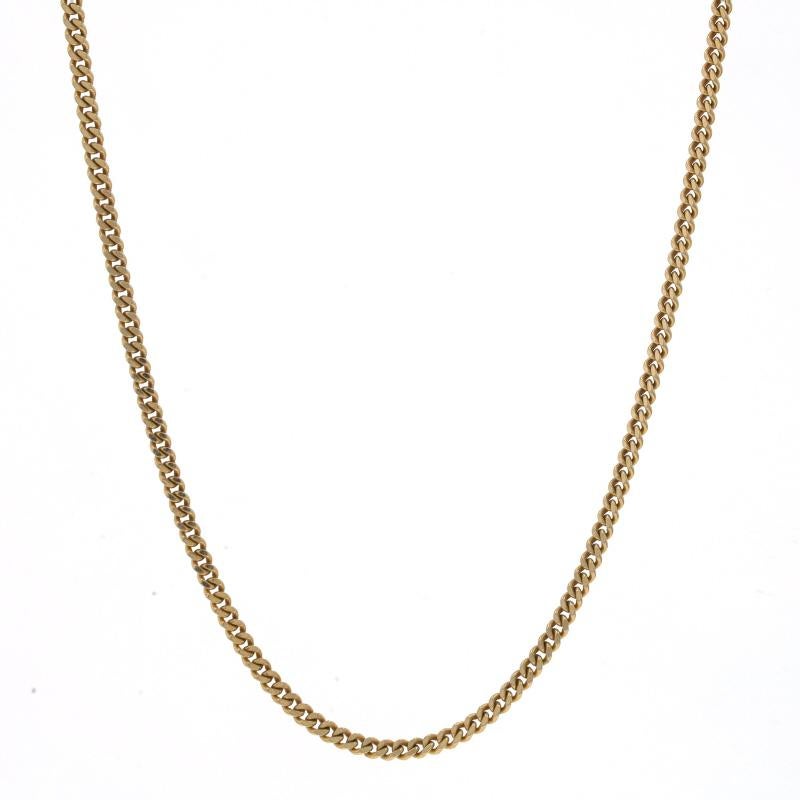 Metal Content: 14k Yellow Gold

Chain Style: Diamond Cut Curb
Necklace Style: Chain
Fastening Type: Spring Ring Clasp

Measurements
Length: 18