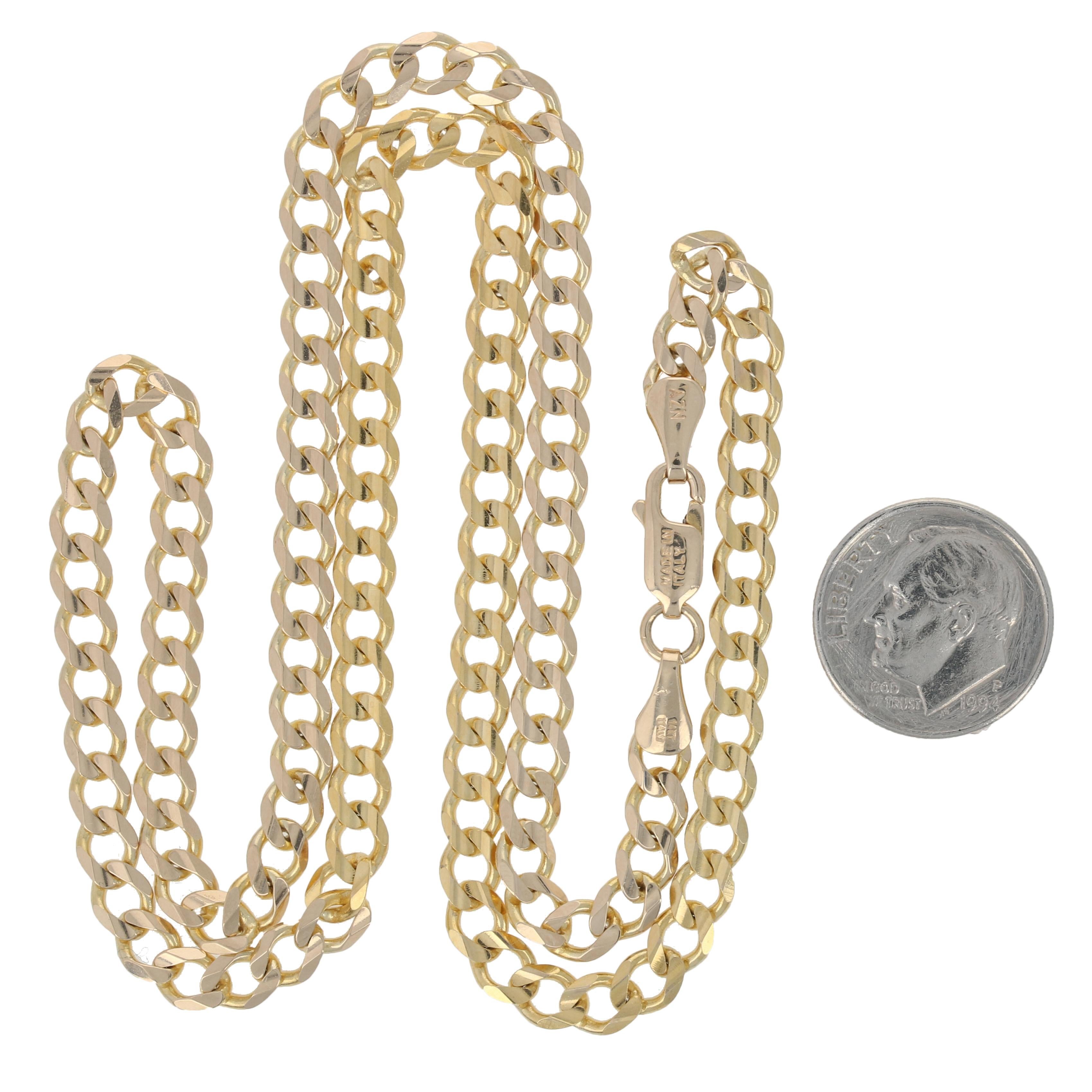 Women's or Men's Yellow Gold Diamond Cut Curb Chain Necklace, 14 Karat Lobster Claw Clasp Men's