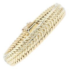 Yellow Gold Diamond Cut Double Curb Chain Bracelet, 14 Karat Box Clasp