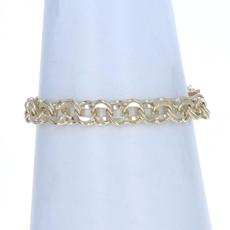 Yellow Gold Diamond Cut Double Curb Chain Bracelet 7 1/2