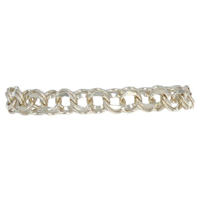 Yellow Gold Diamond Cut Double Curb Chain Bracelet 7 1/2" - 10k Starter Charm For Sale