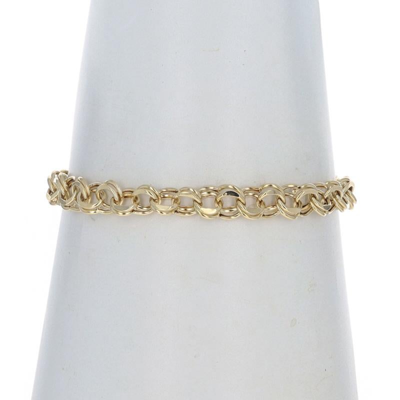 Contenu du métal : Or jaune 14k

Design :  Charme de départ
Style de chaîne : Coupe en diamant à double bordure
Style de bracelet : Chaîne
Type de fermeture : Fermoir à onglet avec fermoir de sécurité d'un côté

Mesures
Longueur : 7 1/2