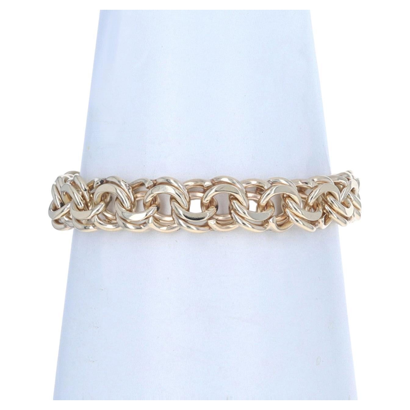 Yellow Gold Diamond Cut Double Curb Chain Bracelet 7 14k Starter Charm For Sale