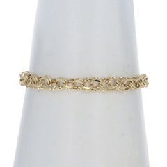 Yellow Gold Diamond Cut Double Curb Chain Bracelet 7 1/2" - 14k Starter Charm