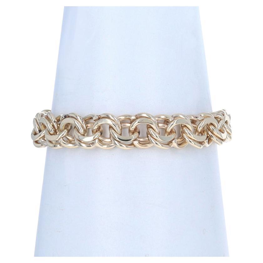 Yellow Gold Diamond Cut Double Curb Chain Bracelet 7 1/2" - 14k Starter Charm