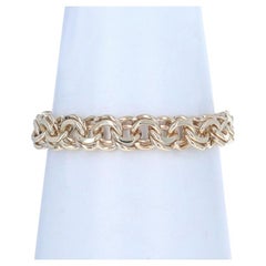 Yellow Gold Diamond Cut Double Curb Chain Bracelet 7 1/2" - 14k Starter Charm
