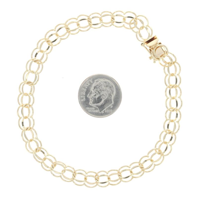 Yellow Gold Diamond Cut Double Curb Chain Bracelet, 14k Starter Charm In Excellent Condition In Greensboro, NC