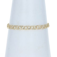 Yellow Gold Diamond Cut Double Curb Chain Bracelet, 14k Starter Charm