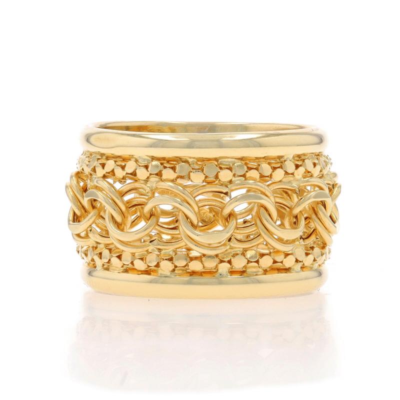 Yellow Gold Diamond Cut Double Curb & Popcorn Chain Statement Band 14k Ring Sz 9 In Excellent Condition In Greensboro, NC