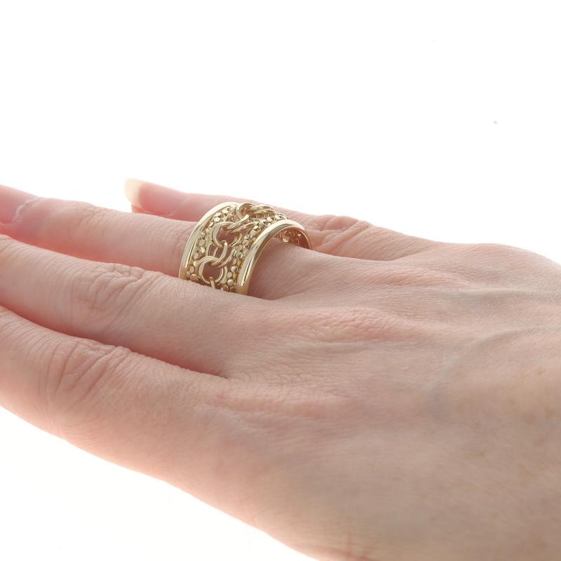Women's Yellow Gold Diamond Cut Double Curb & Popcorn Chain Statement Band 14k Ring Sz 9
