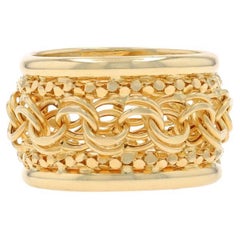 Statement-Ring aus Gelbgold mit Diamantschliff im Doppelbogen- und Popcorn-Kette, 14k, Gr. 9