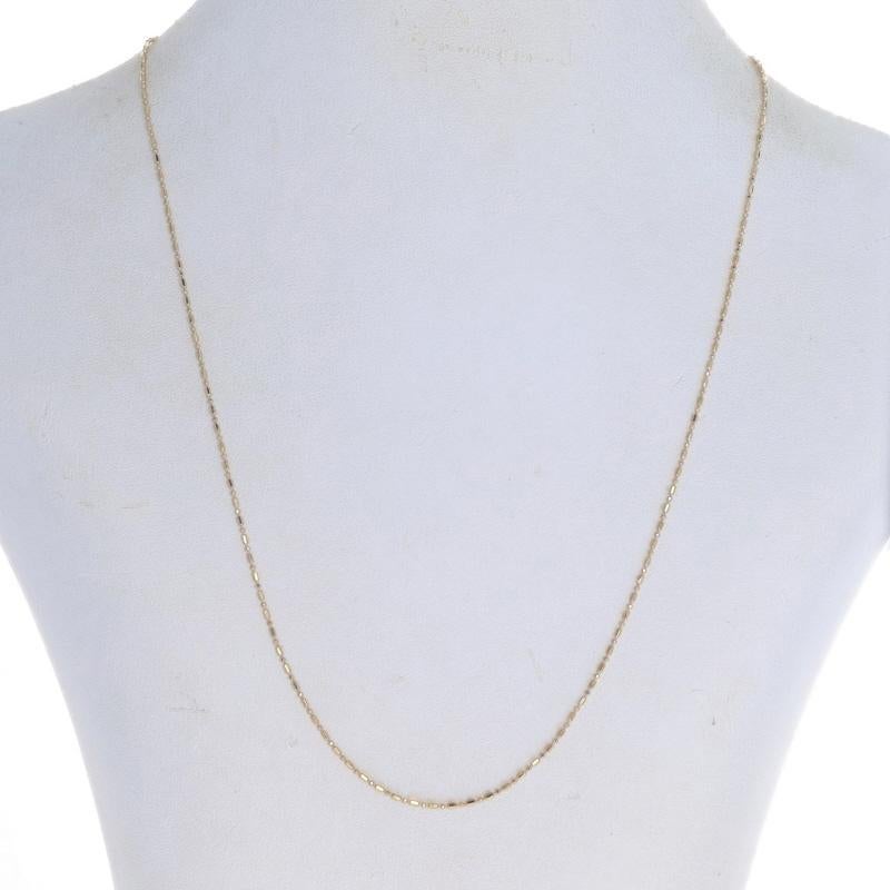 Metal Content: 14k Yellow Gold

Chain Style: Diamond Cut Fancy Bead
Necklace Style: Chain
Fastening Type: Lobster Claw Clasp

Measurements

Length: 18
