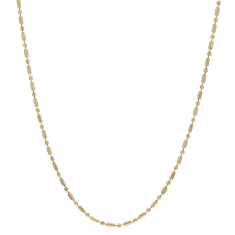 Contenu du métal : Or jaune 14k

Style de chaîne : Perle fantaisie taillée en diamant
Style du collier : Chaîne
Type de fermeture : Fermoir à anneau à ressort

Mesures

Longueur : 24 pouces
Largeur : 1/16