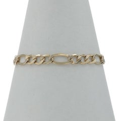 Yellow Gold Diamond Cut Figaro Chain Men's Bracelet 7 1/2" - 1/5 14k 925