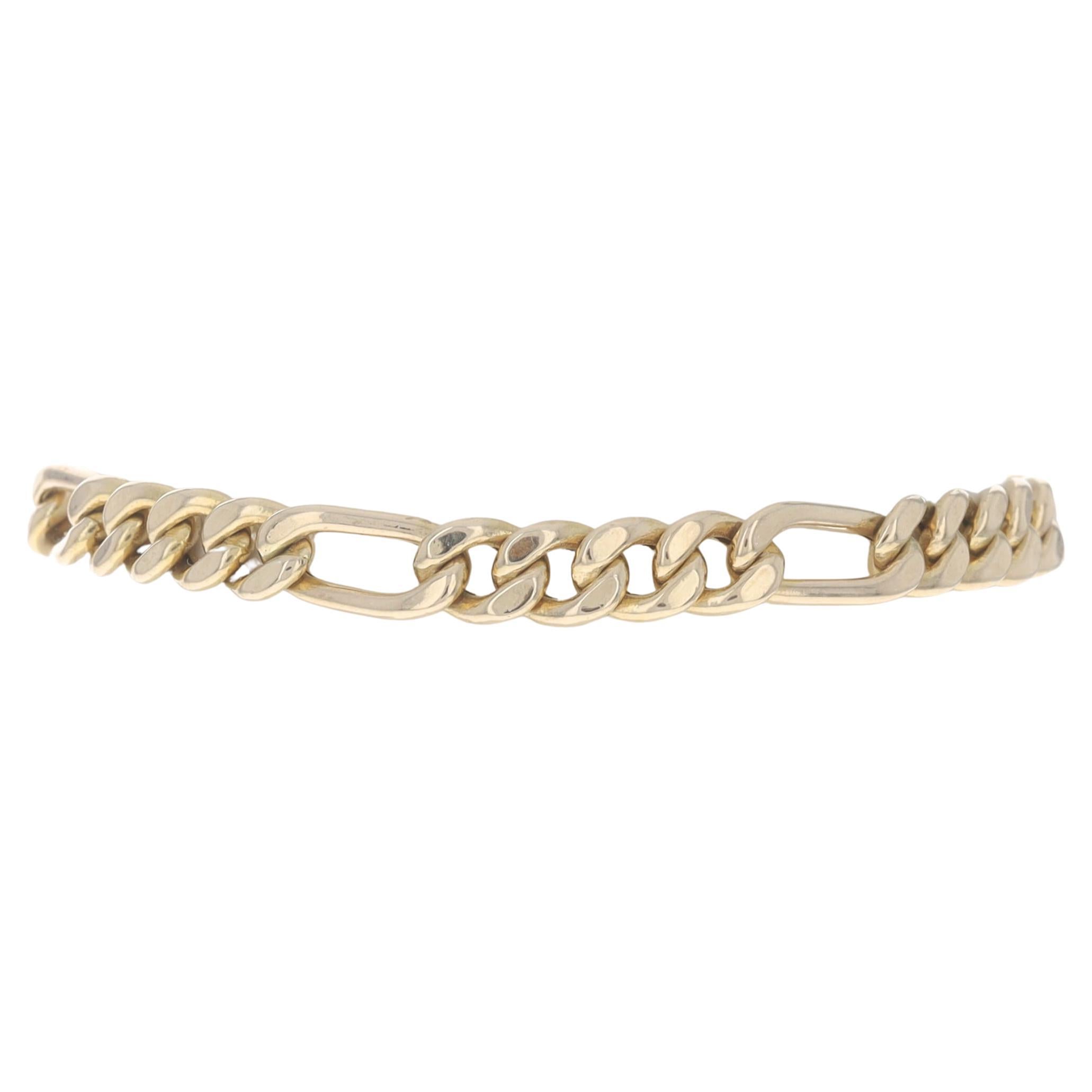 Bracciale da uomo a catena in oro giallo con taglio a diamante Figaro da 8" 14k