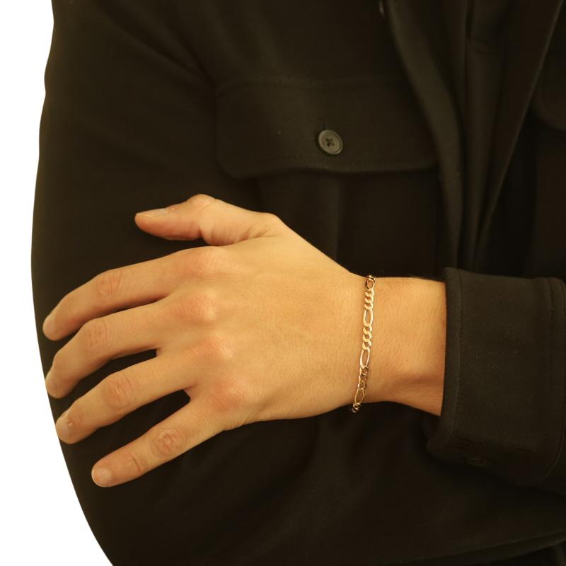 Yellow Gold Diamond Cut Figaro Chain Men's Bracelet 9 1/4