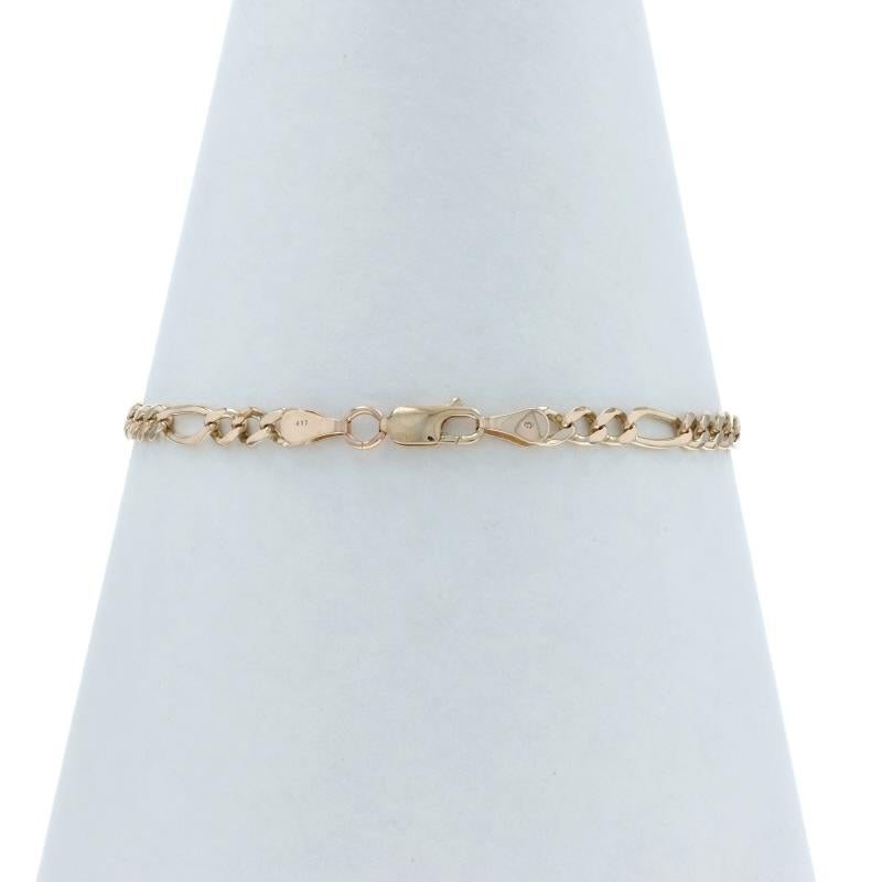 De las mujeres Yellow Gold Diamond Cut Figaro Chain Men's Bracelet 9 1/4