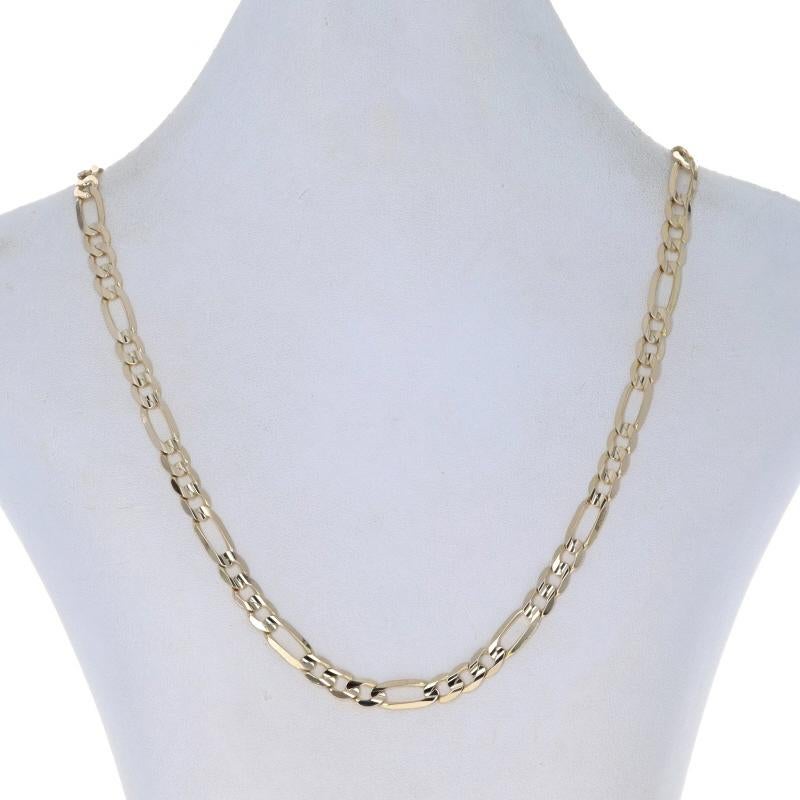 Metal Content: 10k Yellow Gold

Chain Style: Diamond Cut Figaro
Necklace Style: Chain
Fastening Type: Lobster Claw Clasp

Measurements

Length: 19 3/4