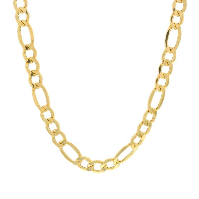 Metal Content: 10k Yellow Gold

Chain Style: Diamond Cut Figaro
Necklace Style: Chain
Fastening Type: Lobster Claw Clasp

Measurements

Length: 19 3/4