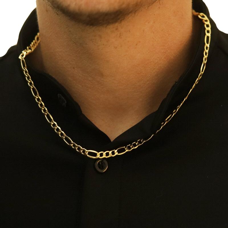 Yellow Gold Diamond Cut Figaro Chain Men's Necklace 19 3/4