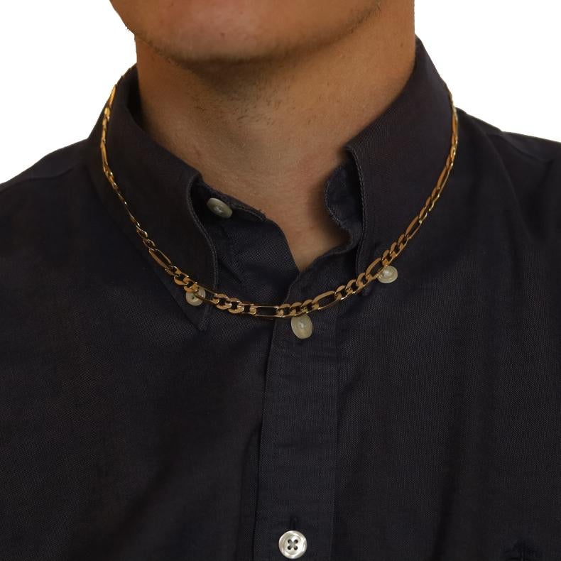 Yellow Gold Diamond Cut Figaro Chain Men's Necklace 19 3/4