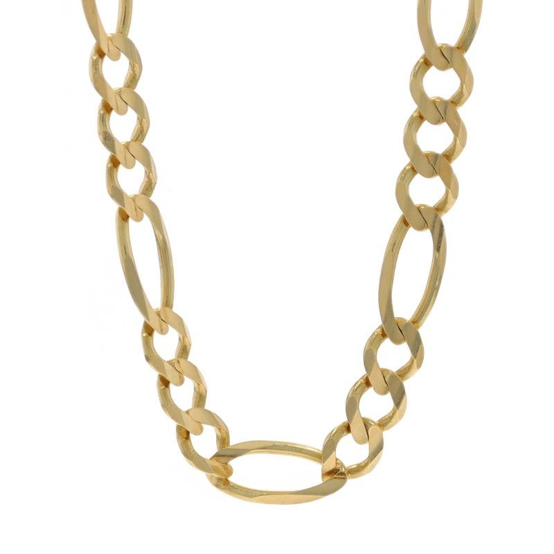 Metal Content: 14k Yellow Gold

Chain Style: Diamond Cut Figaro
Necklace Style: Chain
Fastening Type: Lobster Claw Clasp
Features: Solid Links

Measurements

Length: 20 1/4
